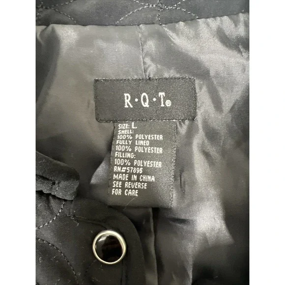 R.Q.T. Black Lined Quilted Embroidered Lightweight Button Up Jacket Womens SZ L - Picture 6 of 8